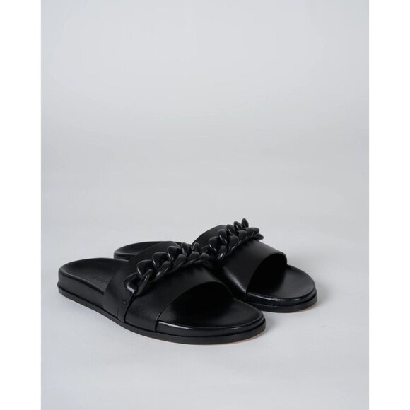 Marion Parke Christine Chain Slide Sandal Black Womens Size 37 7 - Picture 1 of 12
